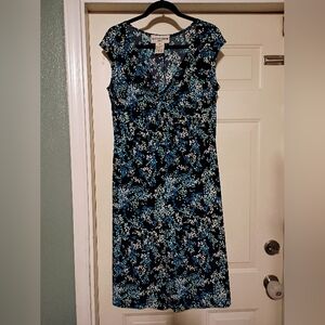Evan Picone Navy/Light Blue/White Short Sleeve Midi Dot Pattern Dress Size 12